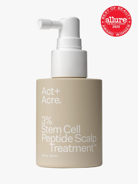 3% Stem Cell Peptide Treatment in branded beige bottle with white pump on light gray background with red Allure Best of Beauty seal in the top right corner
