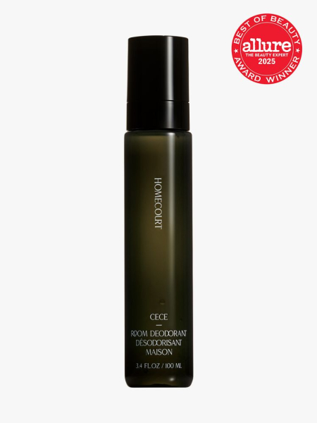 Homecourt Cece Room Deodorant in branded green bottle with black cap on light gray background with red Allure Best of Beauty seal in the top right corner