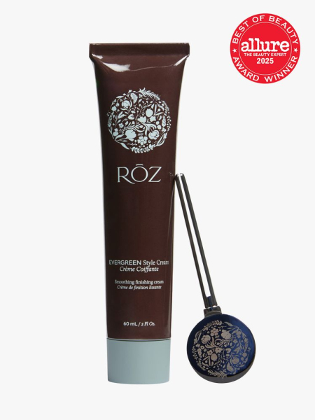 ROZ Evergreen Style Cream in branded brown tube with white cap on light gray background with red Allure Best of Beauty seal in the top right corner